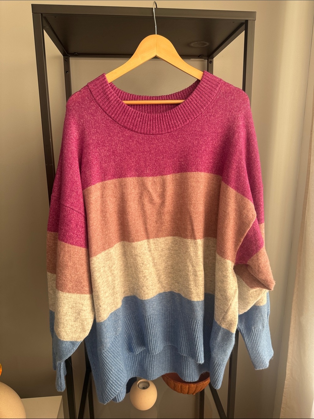 195. a new day Colorblock Crewneck Sweater — Magenta, Peach, Cream & Light Blue